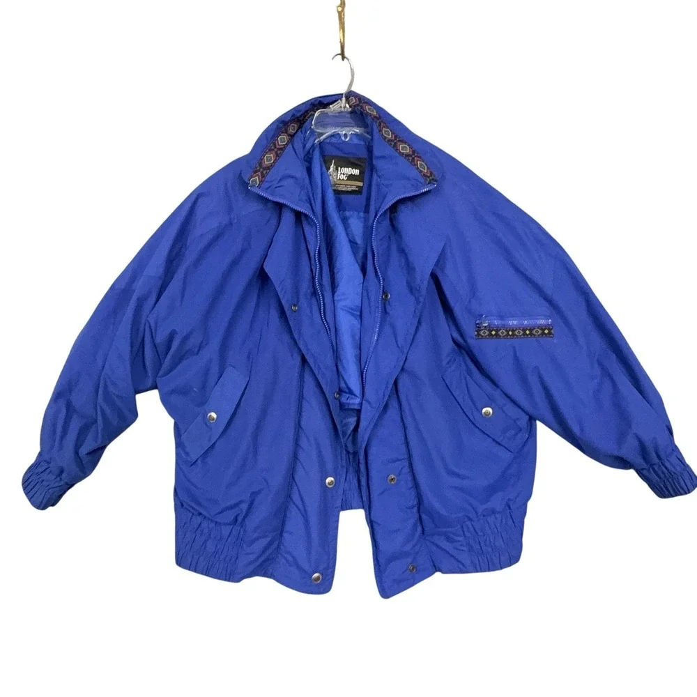 Vintage London Fog Jacket Mens Large Blue Nylon Aztec Insulated Bomber 90s